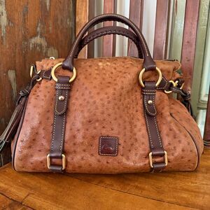 Dooney & Bourke Ostrich Embossed Zip Satchel — Brown Italian Leather